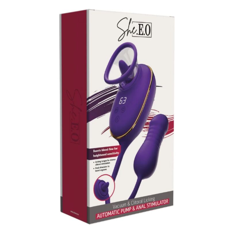 Emballage She.E.O Vacuum & Clitoral Licking Automatic Pump & Anal Stimulator, vue de face