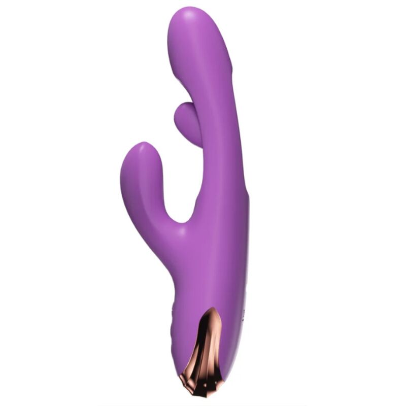 Vibrateur lapin violet, vue de trois-quarts montrant le bras clitoridien et la tige