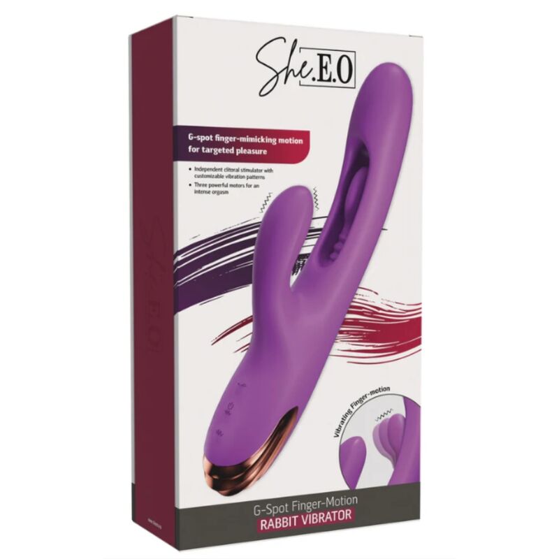 Emballage She.E.O G-Spot Finger-Motion Rabbit Vibrator, vue de face
