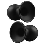 Quatre ventouses en silicone noir, gros plan sur les bases creuses en forme de coupelle