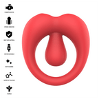 Animation des caractéristiques de l'anneau Russell : moteur puissant, vibration forte, matière body-safe, recharge USB, nettoyage facile, silicone doux, flexible