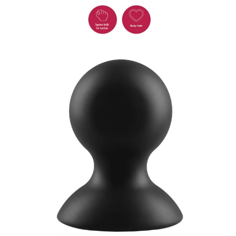Ventouse en silicone noir She.E.O avec pictogrammes presser pour aspirer et body-safe