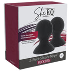 Boîte du coffret She.E.O 2-Piece Silicone Nipple Suckers, taille L, vue de trois quarts