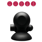 Ventouse à téton noire, vue de face avec pictogrammes bulbe de succion, 10 modes de vibration, étanche IPX7 et USB rechargeable