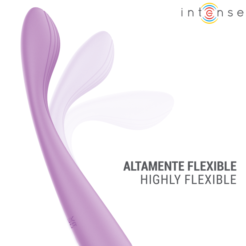 Stimulateur de point G Lucca lilas, illustration de la flexibilité de la tête recourbée en éventail