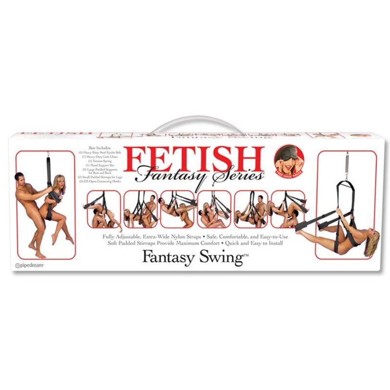 Emballage Pipedream Fetish Fantasy Series Fantasy Swing, avec photos d'utilisation et liste du contenu de la boîte