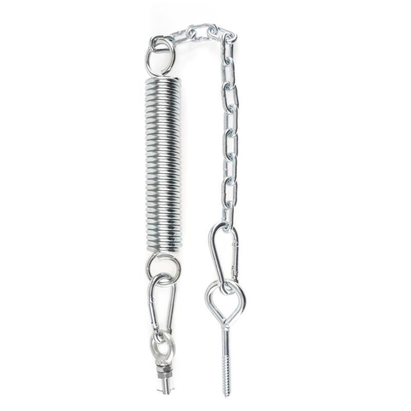 Détail du système de suspension de la balançoire Fetish Fantasy Series : ressort à torsion métallique et chaîne robuste avec mousquetons
