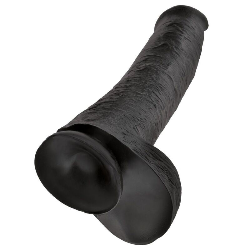 Godemichet réaliste noir King Cock, vue en plongée sur le gland et la texture veinée du fût
