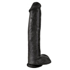 Godemichet réaliste noir King Cock avec base ventouse, vue de profil sur toute sa longueur
