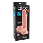 Visuel de l'emballage King Cock Plus : « 9 pouces / 22,9 cm », « 3D Triple Density », matière Fanta Flesh, mention testicules mobiles inclus.