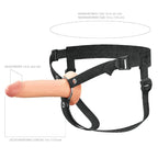 Schéma des dimensions du strap-on : tour de taille réglable de 61 à 135 cm, diamètre du gode 4,6 cm, longueur insérable 17,8 cm (7 pouces).