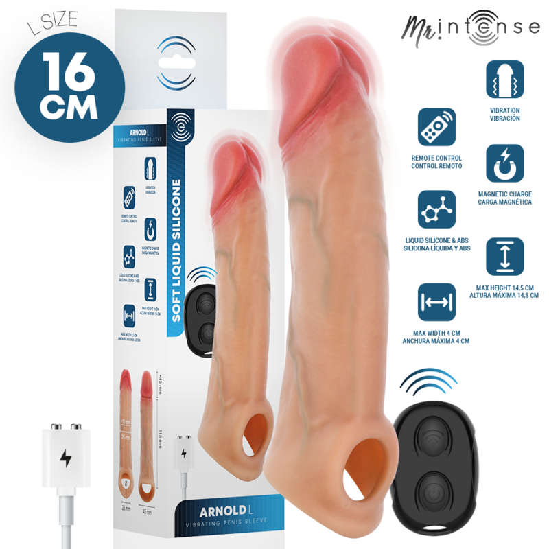 Gaine à pénis vibrante Arnold Mr Intense silicone avec téléc — vue rapprochée
