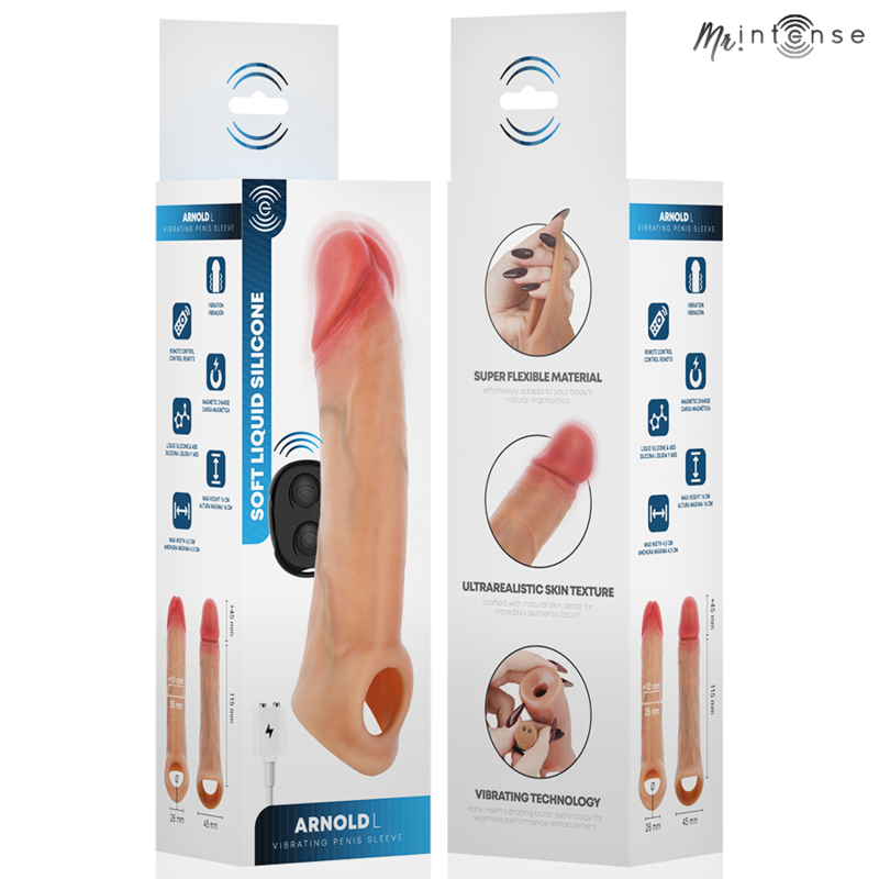 Gaine à pénis vibrante Arnold Mr Intense silicone avec téléc — comparatif dimensionnel