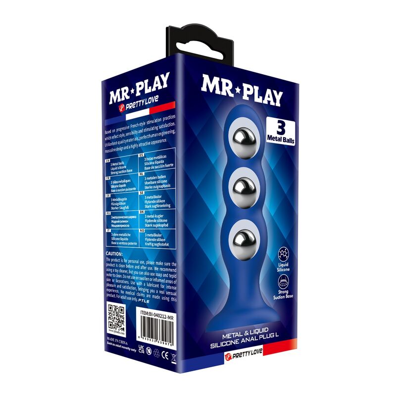 Plug anale MR Play blu con sfere metalliche e ventosa
