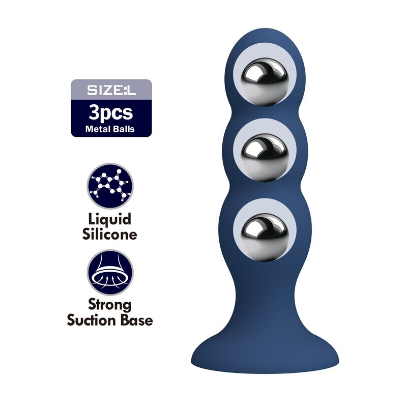Plug anale MR Play blu con sfere metalliche e ventosa