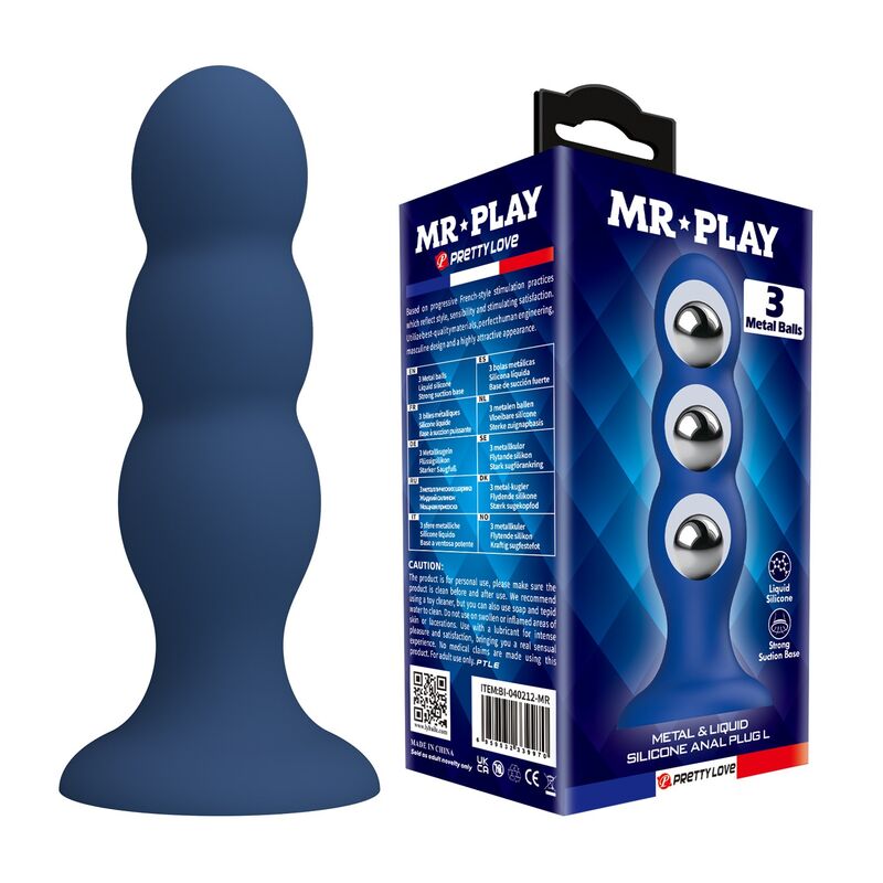 Plug anal MR Play bleu avec billes métalliques et ventouse