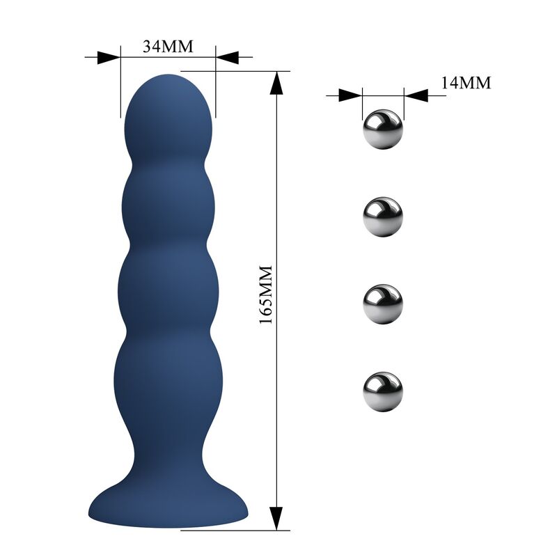 Plug anal MR Play bleu avec 4 billes métalliques et ventouse