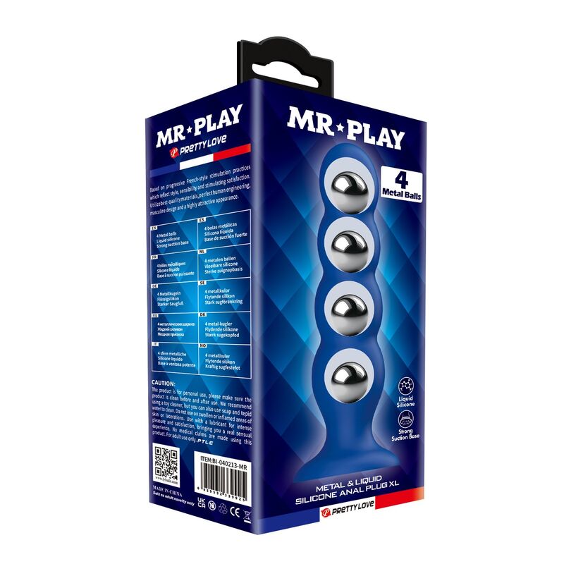 Plug anal MR Play bleu avec 4 billes métalliques et ventouse