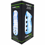 Boîte du masturbateur Fleshlight FleshSkins Grip Blue Ice et texture intérieure