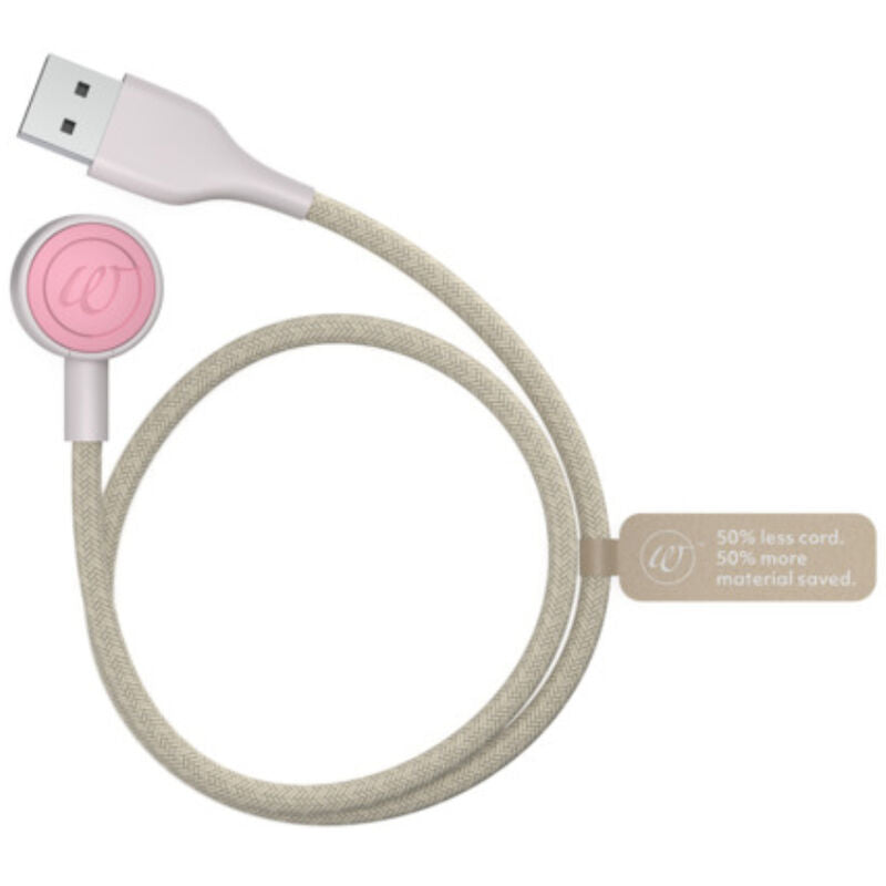 Câble USB à connecteur magnétique du Womanizer Premium Eco, avec cordon textile beige.