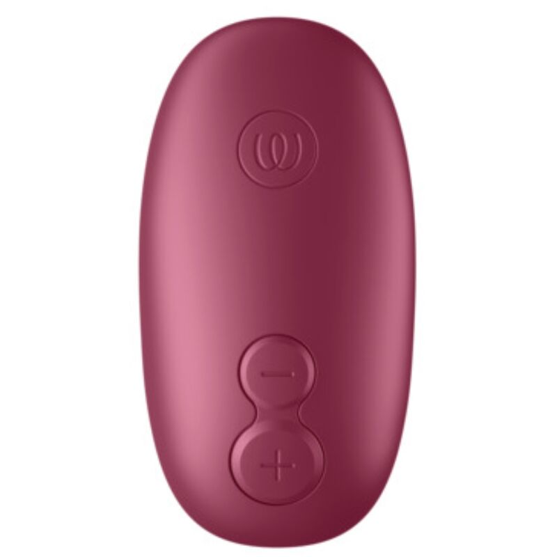 Womanizer Snap Baie écrasée vu de dos, boutons de réglage et logo visibles.