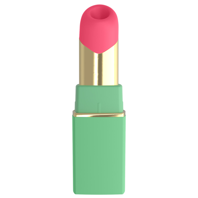 Womanizer Beauty vert et rose vu de face, embout rose visible sans capuchon.