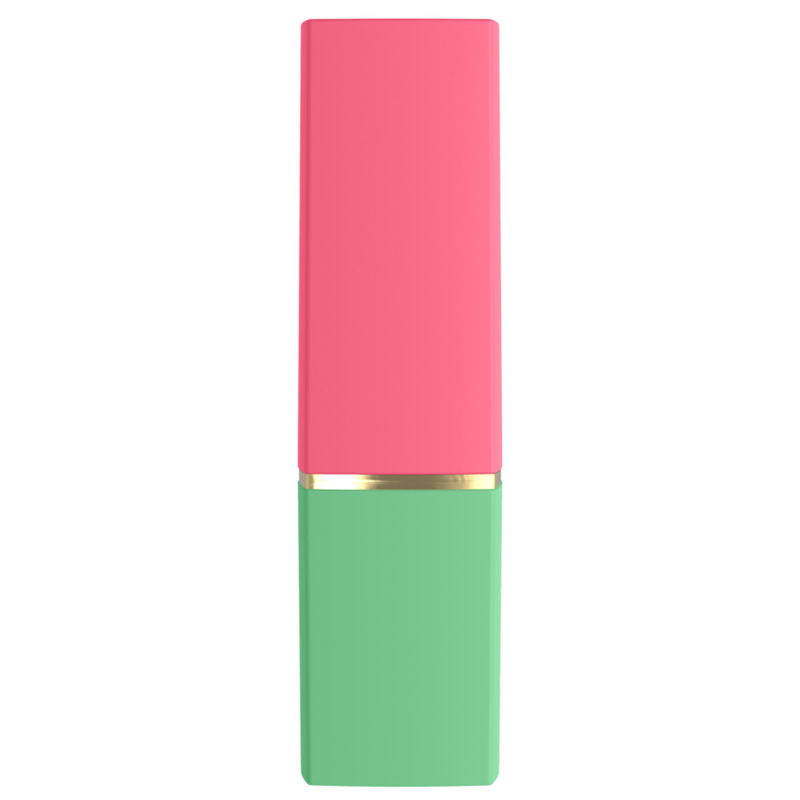 Womanizer Beauty vert et rose fermé, vue de face de son format rouge à lèvres.