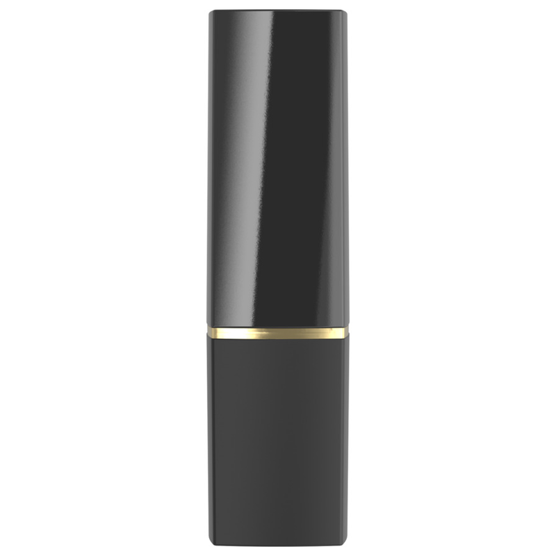 Womanizer Beauty noir et or fermé, vue de face de son format rouge à lèvres.