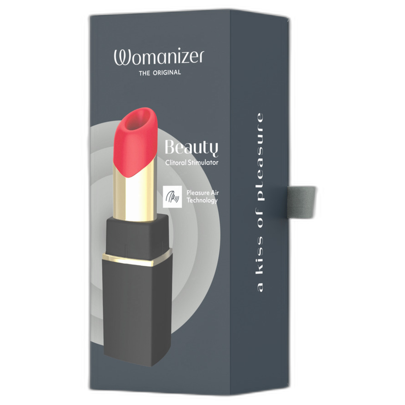 Boîte du stimulateur clitoridien Womanizer Beauty noir et or, vue de face.