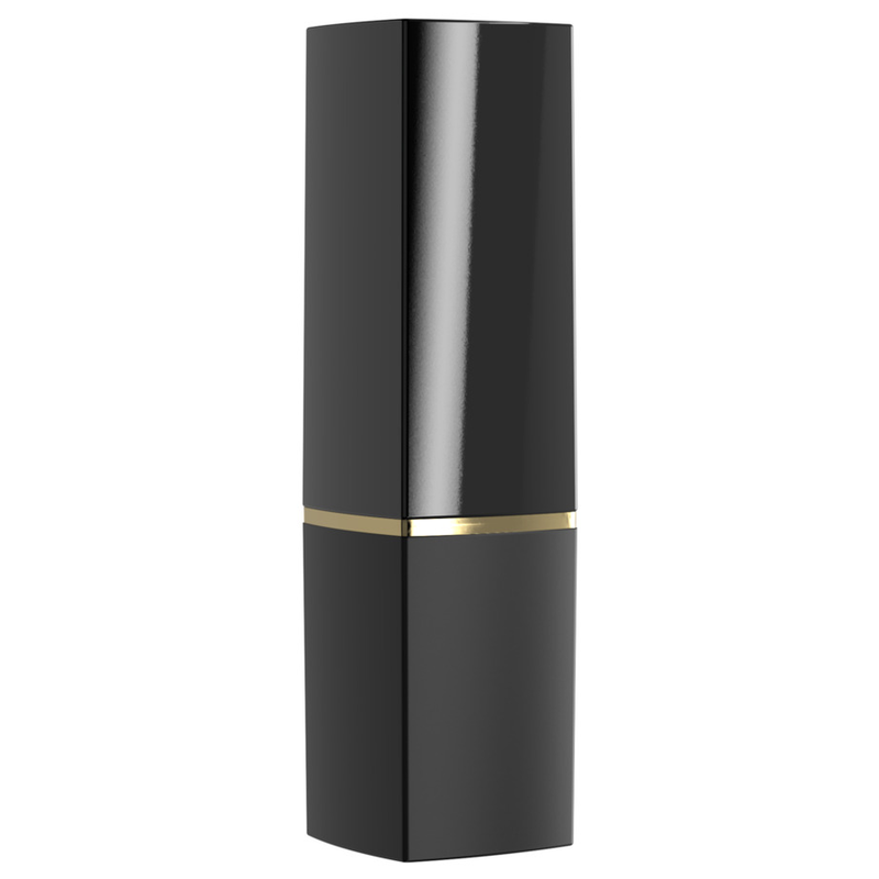 Vue de trois quarts du Womanizer Beauty noir et or avec son capuchon fermé.
