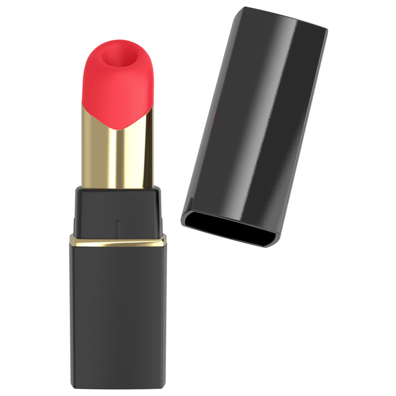 Womanizer Beauty noir et or ouvert, avec son capuchon noir placé à côté.