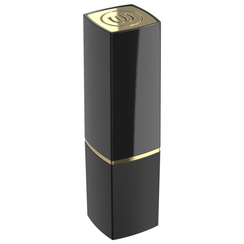 Womanizer Beauty noir et or fermé, bouton de commande doré visible sur le dessus.