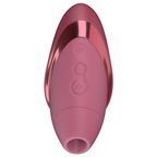Vue de face du Womanizer Next Liberty Bordeaux sans capuchon, embout et boutons de commande visibles.