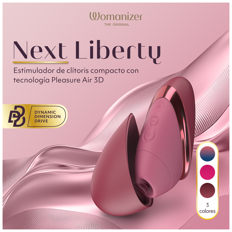 Présentation du Womanizer Next Liberty Bordeaux, de la technologie Pleasure Air et des trois coloris.