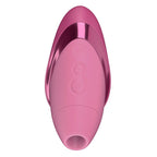 Womanizer Next Liberty Rose vu de face sans capuchon, avec l’embout et les boutons de commande.