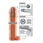 Gaine penienne Perfect 2 teinte chair vue sur son ouverture interne souple, paroi epaisse a enfiler pour un effet enveloppant intermediaire a deux.