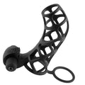 Cage penienne extreme en silicone noir ajoure de mailles, bullet a la base et double anneau, accessoire texture non realiste pour gainer et faire vibrer.