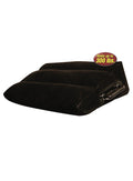 Coussin de positionnement gonflable noir seul, vu de profil avec sa poignée métallique latérale et bandeau 'Holds up to 300 lbs'