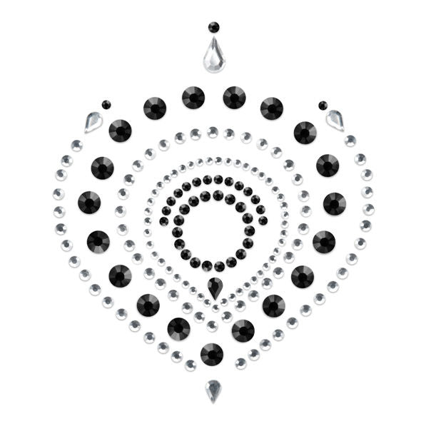 Bijou de corps Flamboyant Bijoux Indiscrets en strass noirs et transparents en forme de coeur, parure adhesive scintillante pour sublimer la poitrine ou le pubis