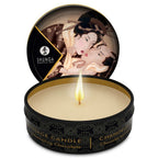 Bougie de massage Shunga chocolat ouverte et allumée – sélection bundle