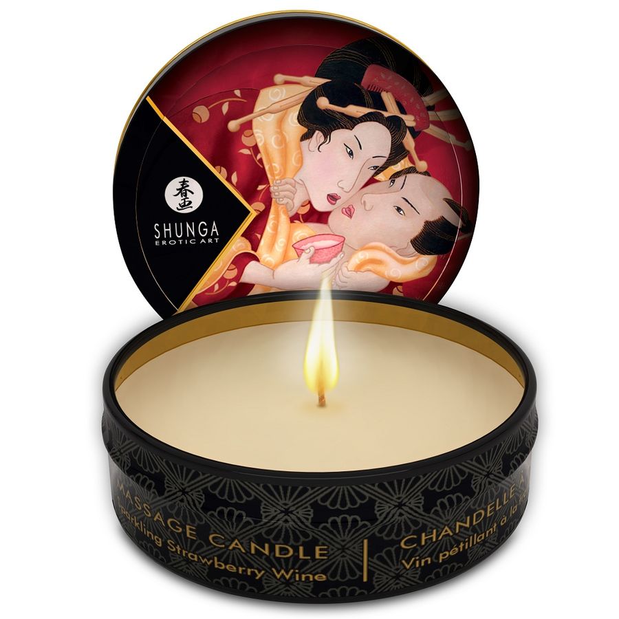 shunga mini caresse aux chandelles fraises et bougie de massage cava 30 ml