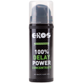 Gel retardateur Eros 100% Delay Power concentre 30 ml, flacon noir a pompe et accent vert, formule efficace a application locale pour repousser l'ejaculation.