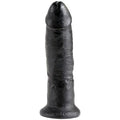 Gode realiste King Cock noir sans testicules, gland marque et fut veine sur base ventouse, effet peau profond, modele fait main, vue de face, compatible harnais, format moyen genereux.