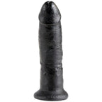 Gode realiste King Cock noir sans testicules, gland marque et fut veine sur base ventouse, effet peau profond, modele fait main, vue de face, compatible harnais, format moyen genereux.
