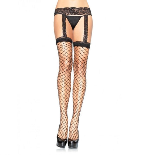 Bas resille noirs avec porte-jarretelles dentelle integre d'une seule piece, jambes en escarpins, elegance d'un ensemble jarretelles maille resille, taille unique