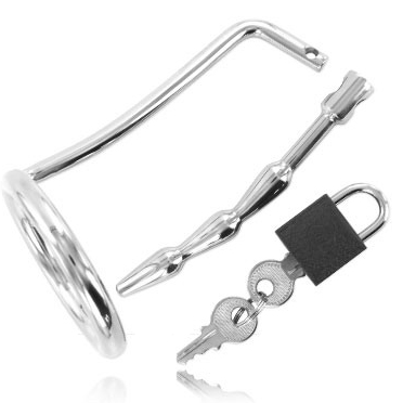 Anneau de testicule avec bouchon urétral et cadenas métal — vue principale