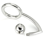 Anneau penien acier a crochet anal Metal Hard sous un autre angle, bille anale vissable au bout de la tige courbe, anneau de controle en acier inoxydable poli.