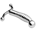 Masseur prostatique en acier inoxydable de 12,7 cm a double extremite arquee et manche cannele ergonomique, accessoire metallique brillant sur fond blanc.