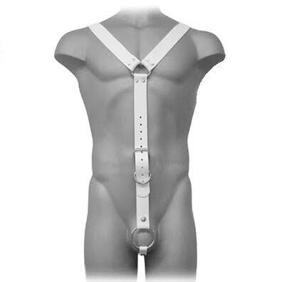 Harnais en cuir blanc pour homme avec anneau pénien — vue principale