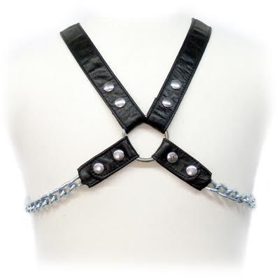 Harnais homme en cuir avec chaînes métalliques — vue principale
